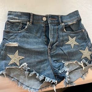 Stylish decorated high rise jean shorts